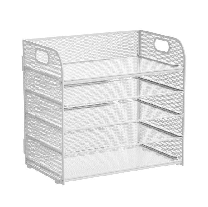 5 Tier Metal Mesh Desk Tray Organizer - White