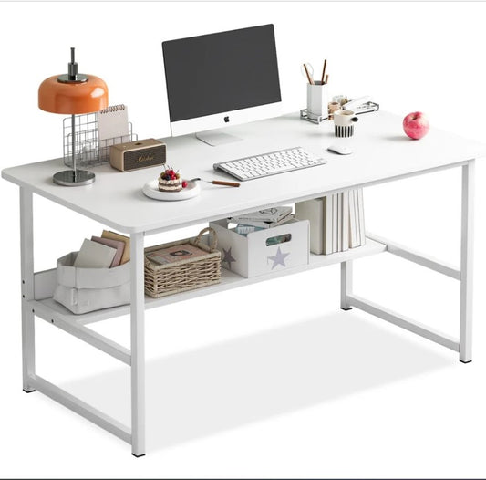 Student Desk Computer Workstation with Shelf- 100cm Width White