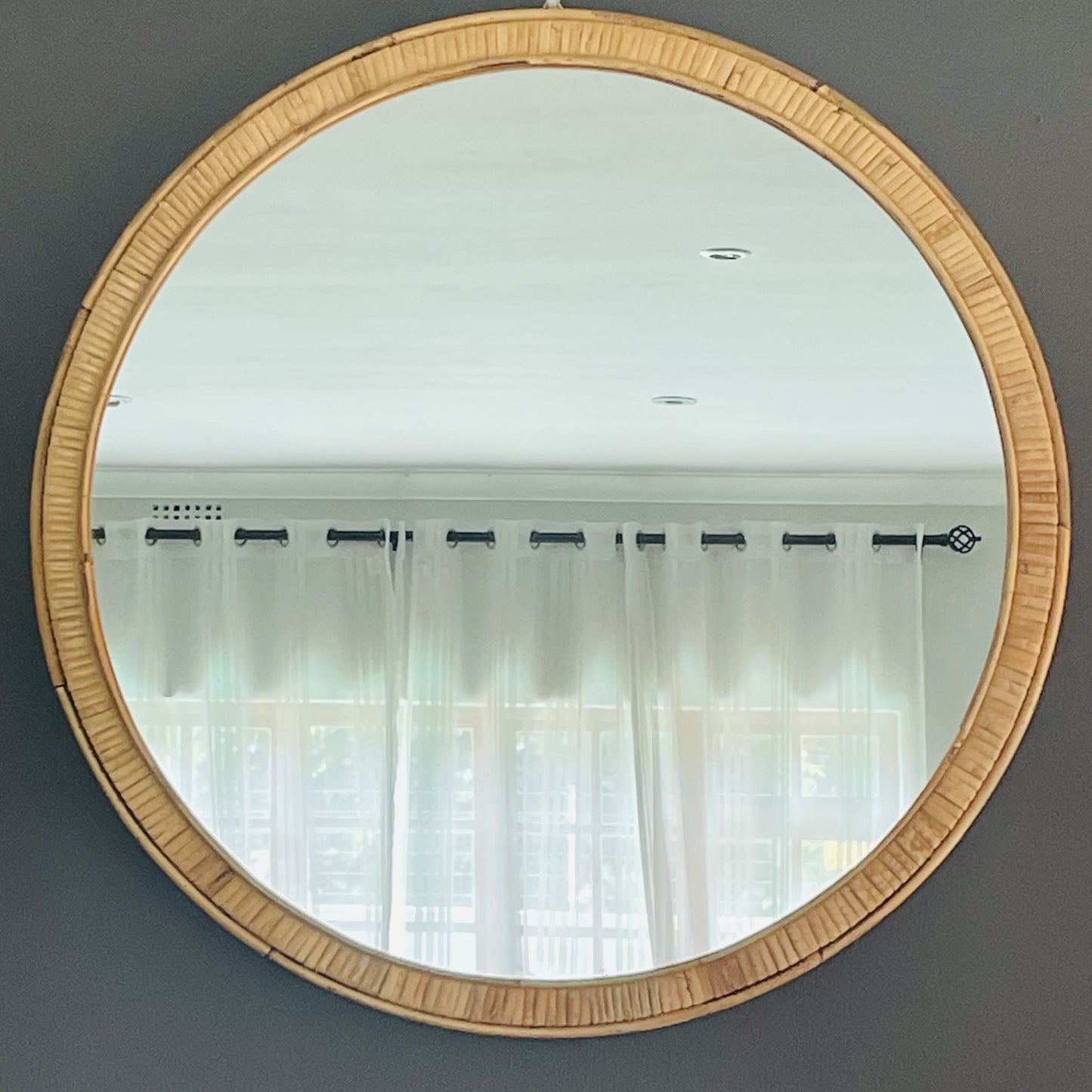 Boho Inspired Rattan Framed Round Mirror - 60cm Diameter