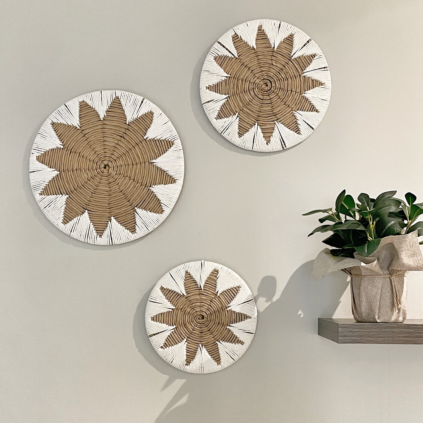 3 Piece Hand Woven Straw Wall Basket Decor Set