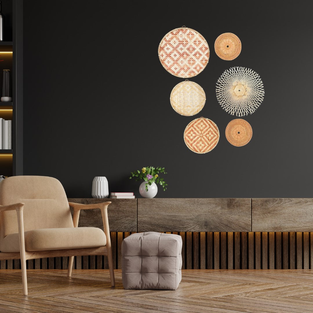 6 Piece Natural Seagrass/Bamboo Wall Basket Set