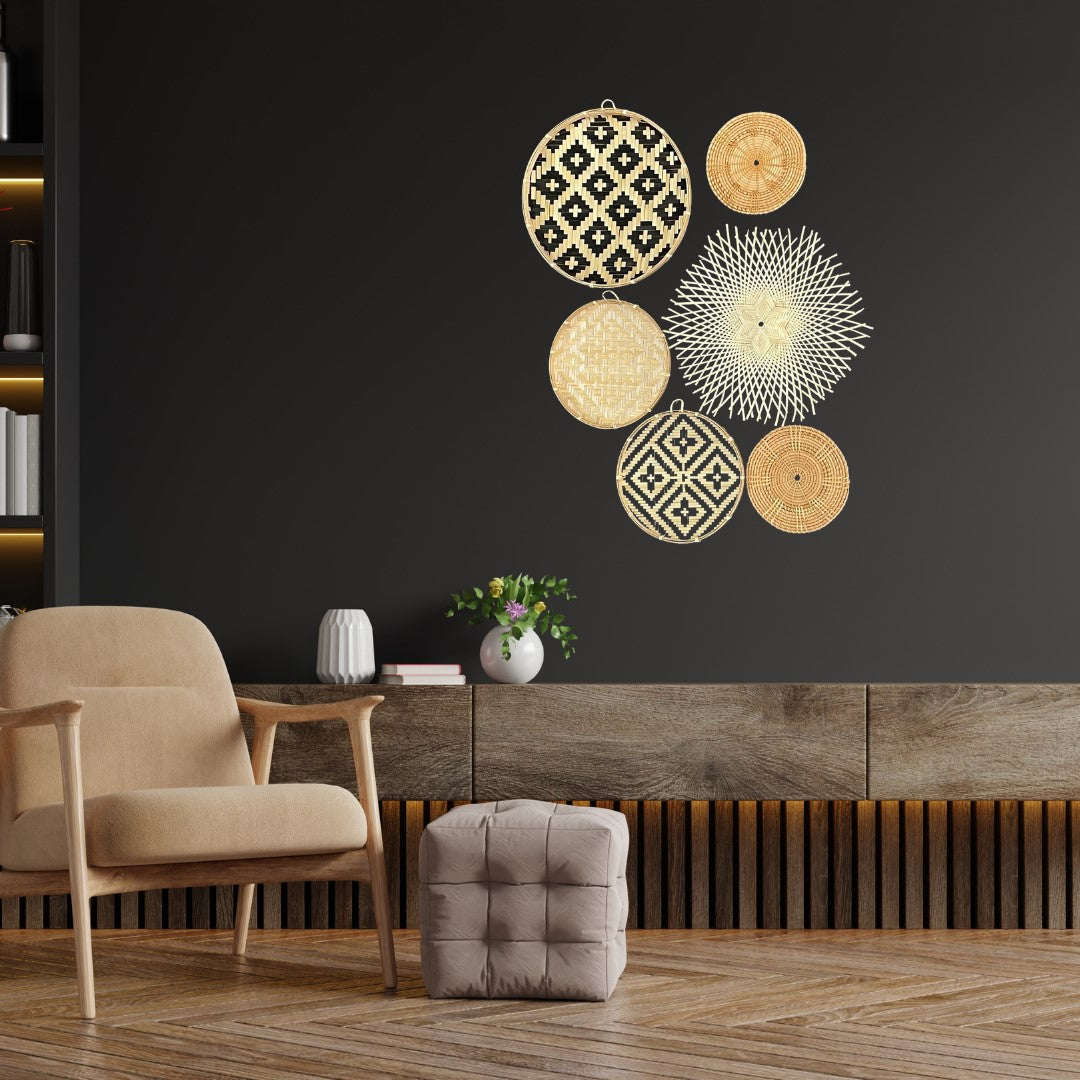 6 Piece Wall Decor Sea Grass Woven Basket