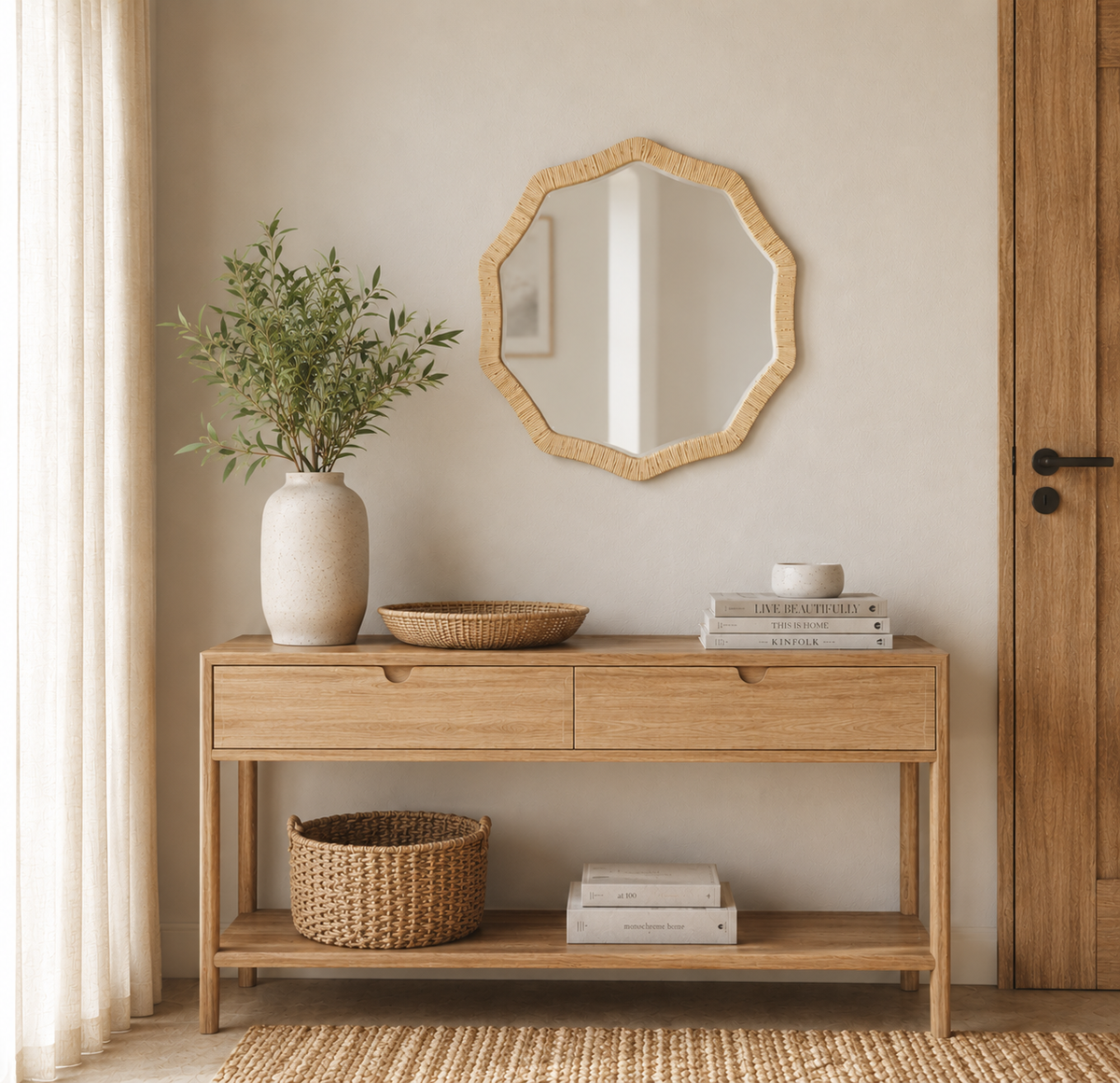 Boho Rattan Wave Edge Wall Mirror