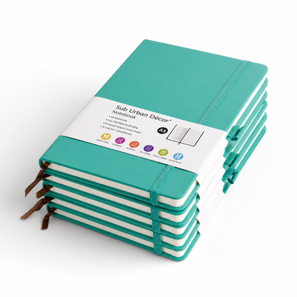 A5 Hardcover Notebooks with Ribbon Bookmarks, Jade Green, Lined Pages, Pack of 5 - Sub Urban Decor