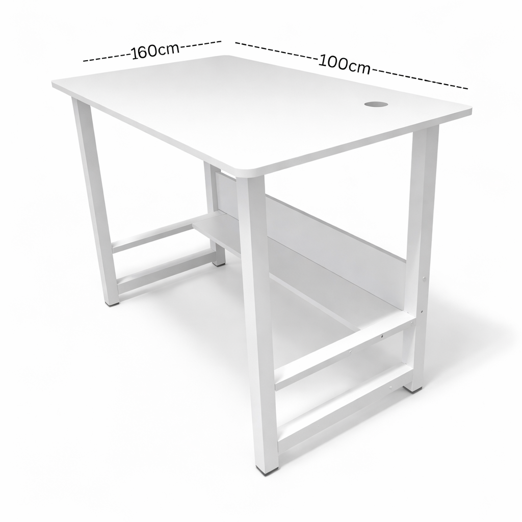 Student Desk Computer Workstation with Shelf - 100cm Width White for Home Office - Sub Urban Decor