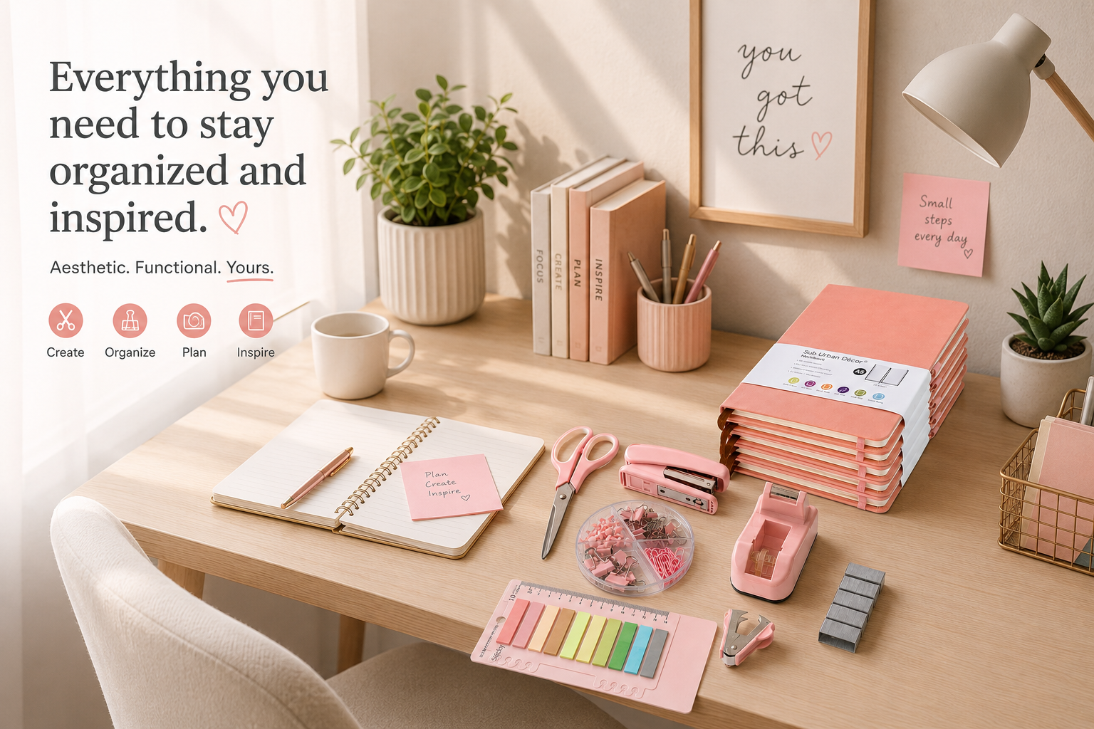 A5 Hardcover Notebooks with Ribbon Bookmarks, Pink, Lined Pages, Pack of 5 - Sub Urban Decor