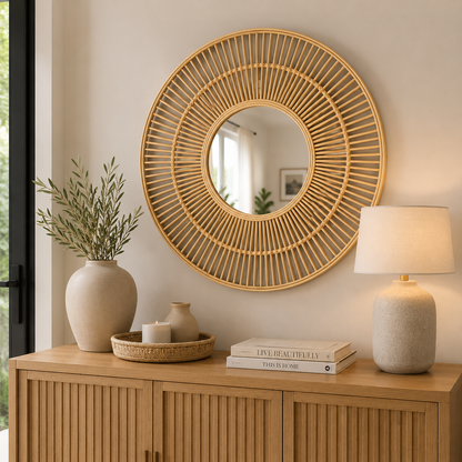 Boho Rattan Mirror - 60cm Diameter - Sub Urban Decor