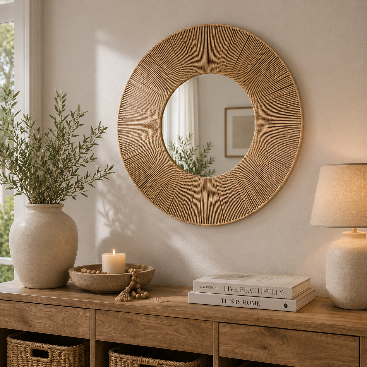 Boho String Framed Mirror - 60cm Diameter Home Decor - Sub Urban Decor
