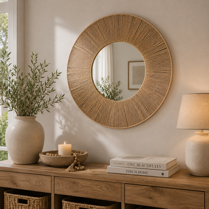 Boho String Framed Mirror - 60cm Diameter Home Decor - Sub Urban Decor