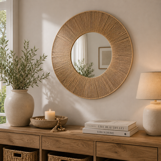 Boho String Framed Mirror - 60cm Diameter Home Decor - Sub Urban Decor
