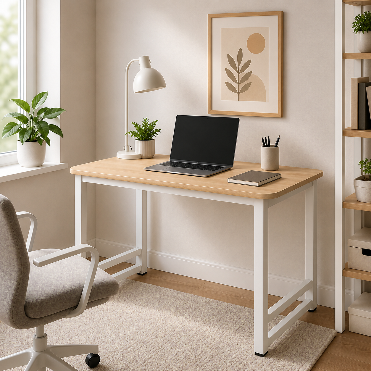 Student Desk Computer Workstation White with Brown Top - Modern and Functional Study Furniture - Sub Urban Decor