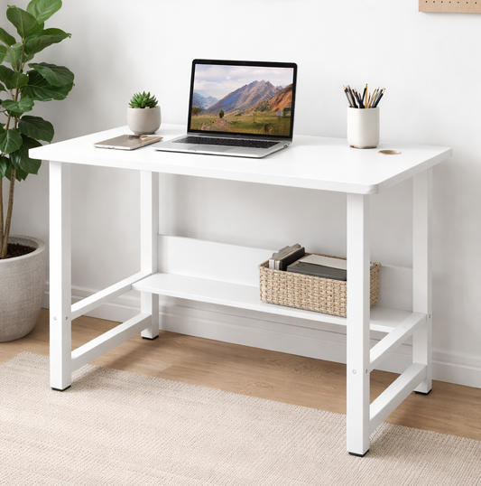Student Desk Computer Workstation with Shelf - 100cm Width White for Home Office - Sub Urban Decor