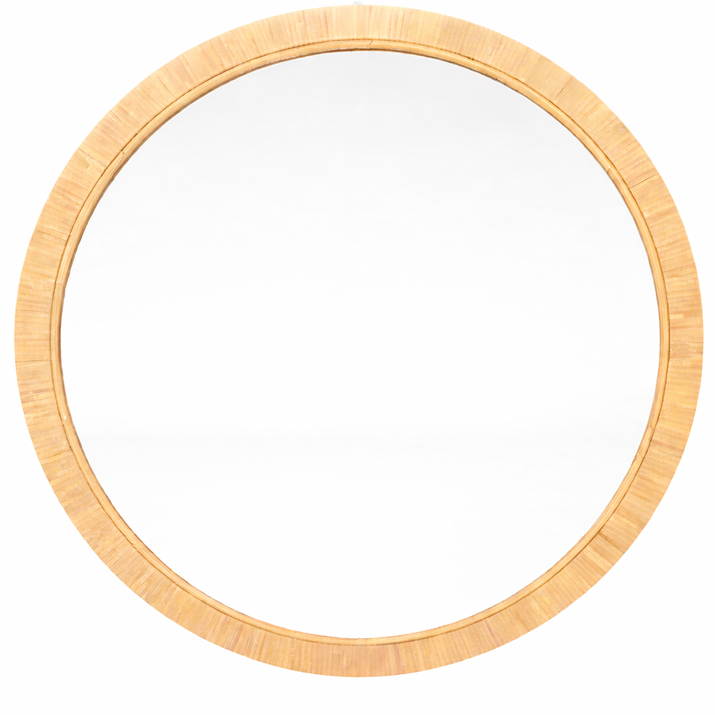 Boho Inspired Rattan Framed Round Mirror - 60cm Diameter - Sub Urban Decor