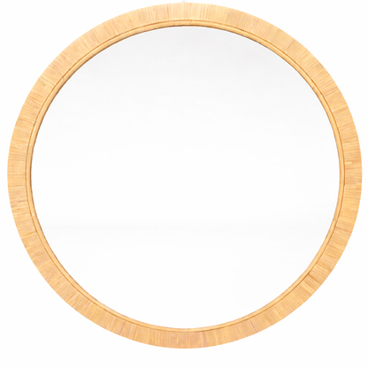 Boho Inspired Rattan Framed Round Mirror - 60cm Diameter - Sub Urban Decor