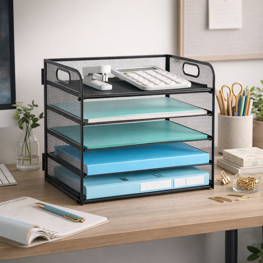 5 Tier Metal Mesh Desk Tray Desk Organizer - Black - Sub Urban Decor