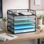 5 Tier Metal Mesh Desk Tray Desk Organizer - Black - Sub Urban Decor