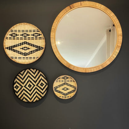 Boho Inspired Rattan Framed Round Mirror - 60cm Diameter