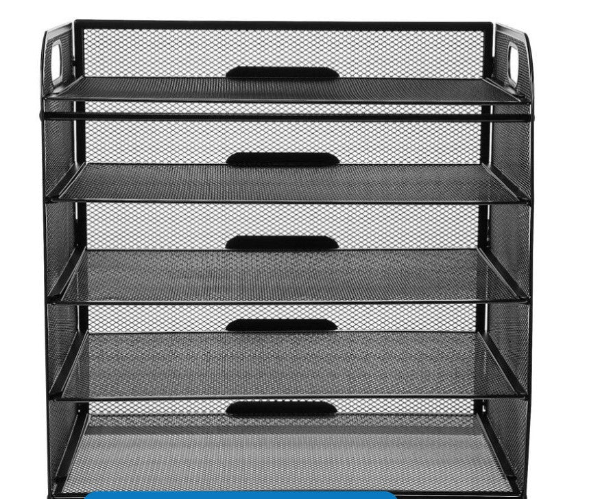 5 Tier Metal Mesh Desk Tray Organizer - Black
