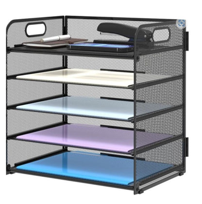 5 Tier Metal Mesh Desk Tray Organizer - Black