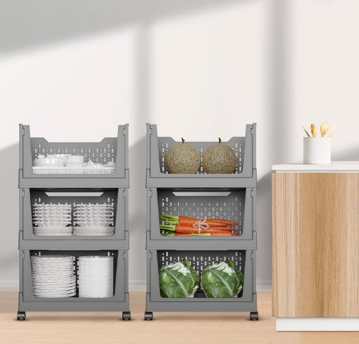 Set of 3 Collapsible Storage Boxes on Wheels