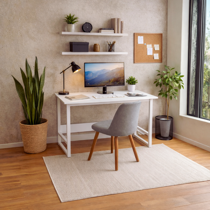 Student Desk Computer Workstation with Shelf - 100cm Width White for Home Office - Sub Urban Decor