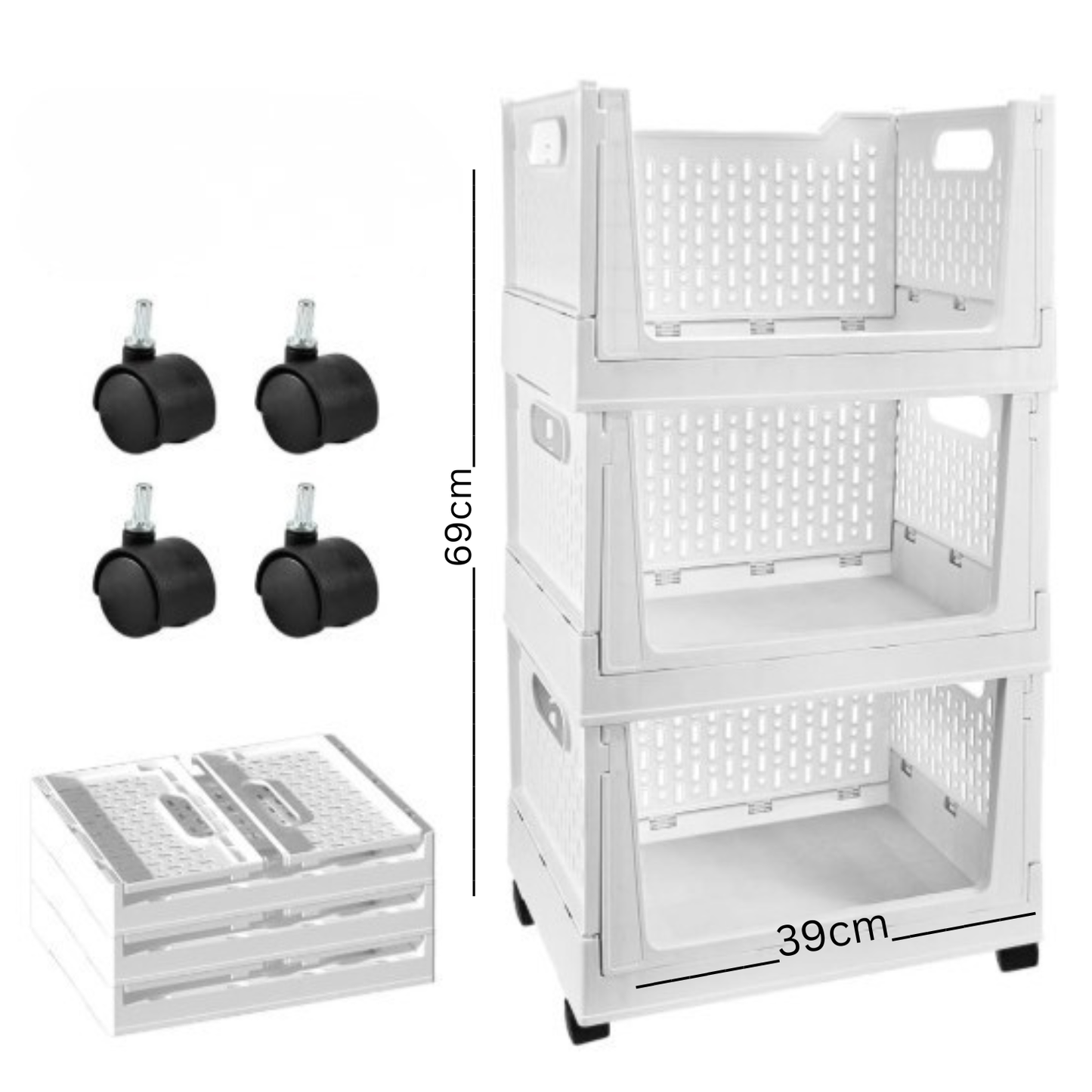 Set of 3 Collapsible Storage Boxes on Wheels