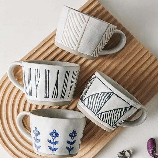 4 piece Hand Painted Coffee Cup Set